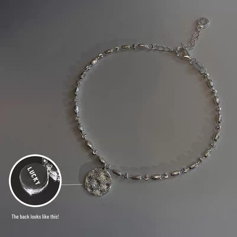 

Браслет из стерлингового серебра с круглым тегом «Счастливый сверкающий песок», итальянская резная цепочка, ручное украшение для женщин 925 Silver