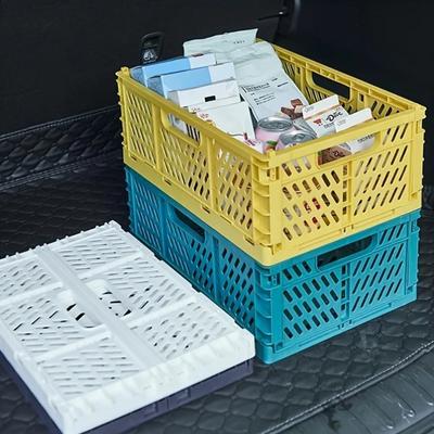 1pc, Folding Plastic Storage Basket, Desktop Stackable Storage Bin, Living Room Refrigerator Storage Box, Under-Bed Storage