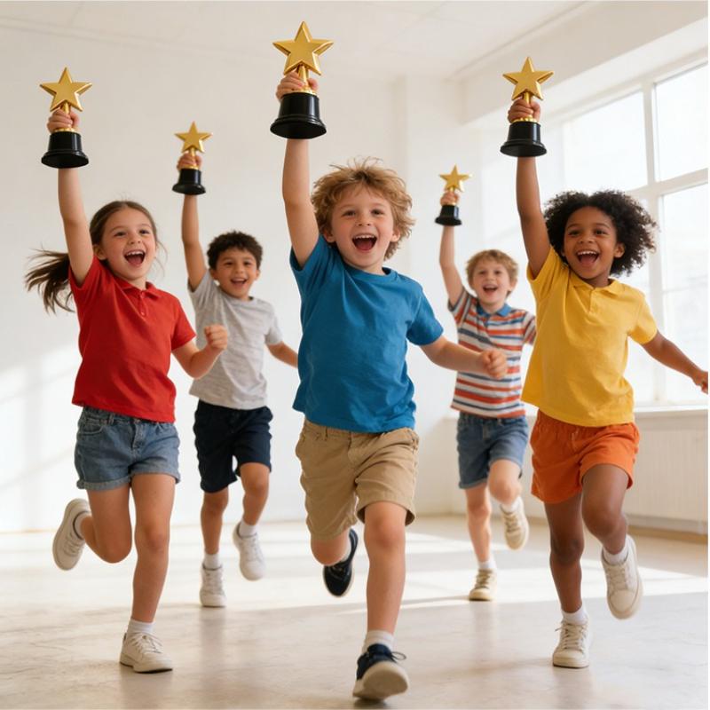 10pc Star Plastic Trophies, Golden Award Trophies for Competition Party Kids Adults