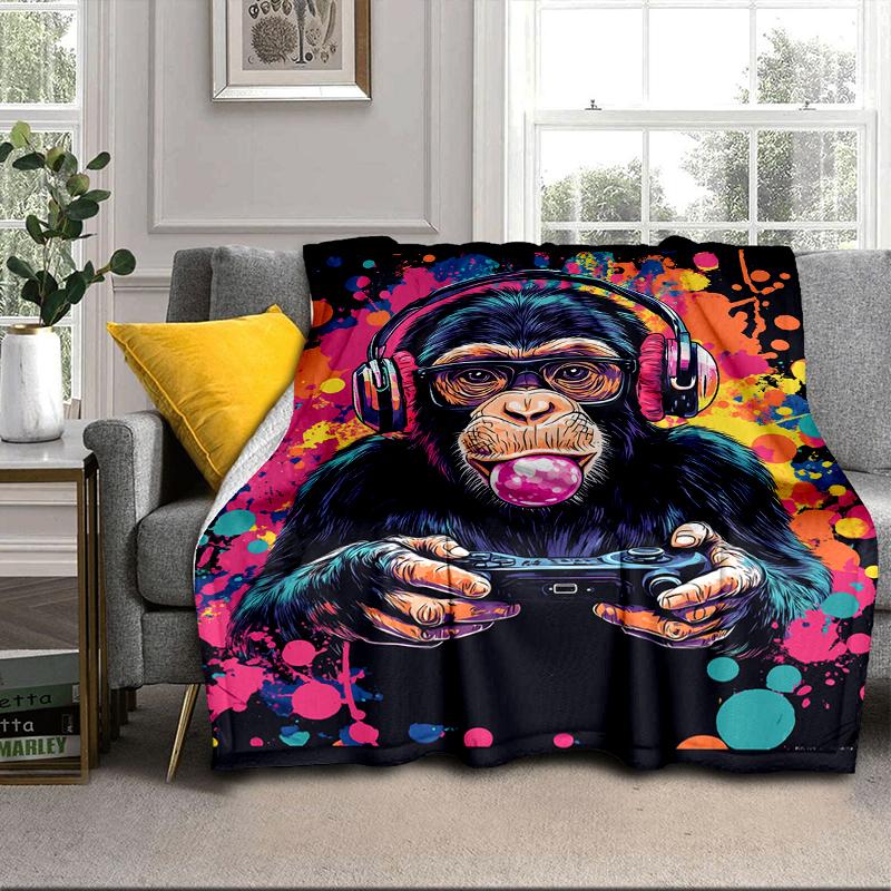 Monkey Gamer Adventure Blanket Flannel Blanket for bed, sofa, Camping, Hiking, Picnic Essentials, gift for family Fan gifts