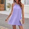 QICED Summer Solid Color Round Neck Neck Loose Halter Dress