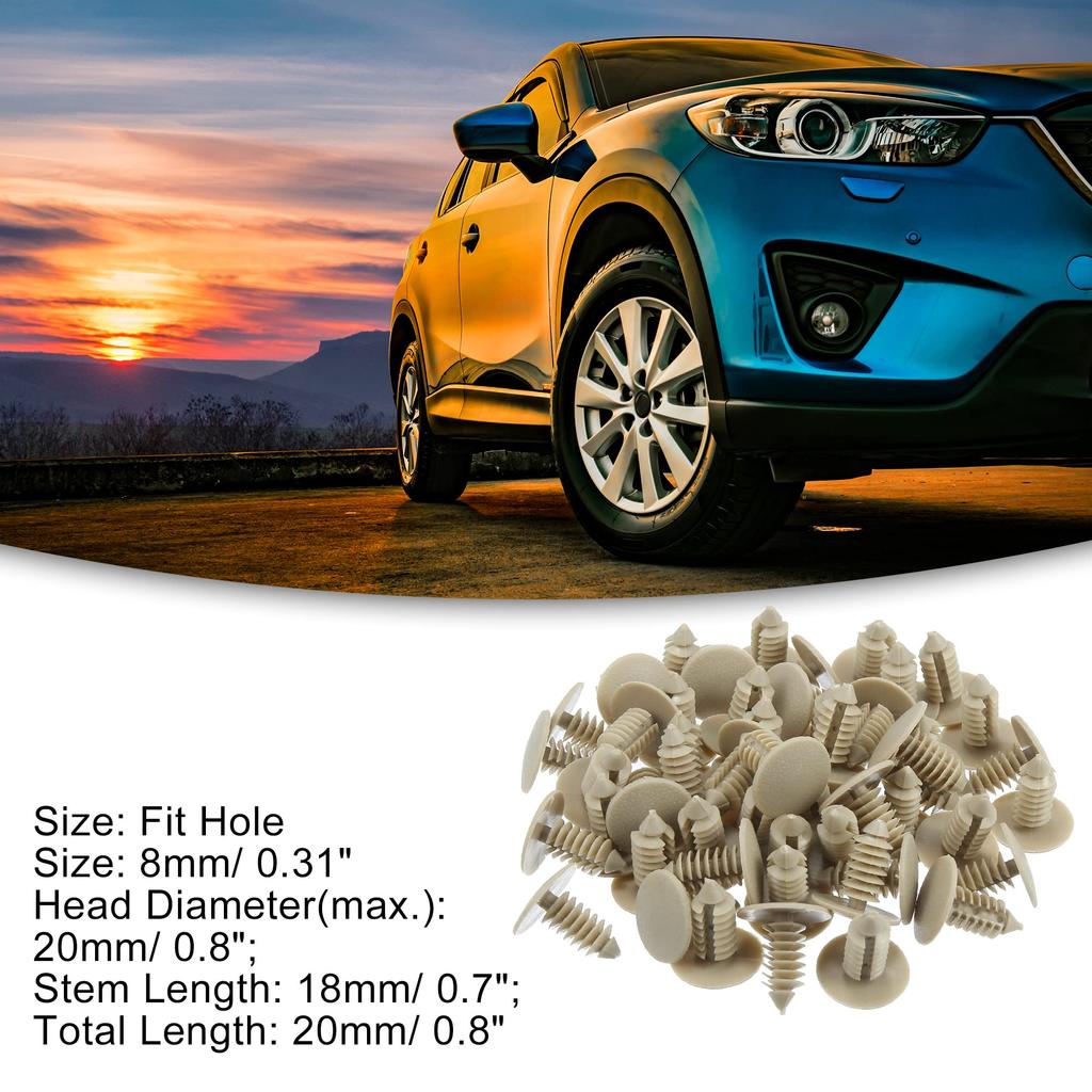 ACROPIX 50pcs Universal Car Rivet Fasteners 8mm Hole Diameter Beige