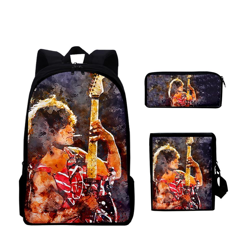 Klassieke Eddie Van Halen 3 stuks/Set 3D Print 3 stuks/Set leerling Schooltassen Laptop Dagrugzak Rugzak Schuin gedragen schoudertas Etui