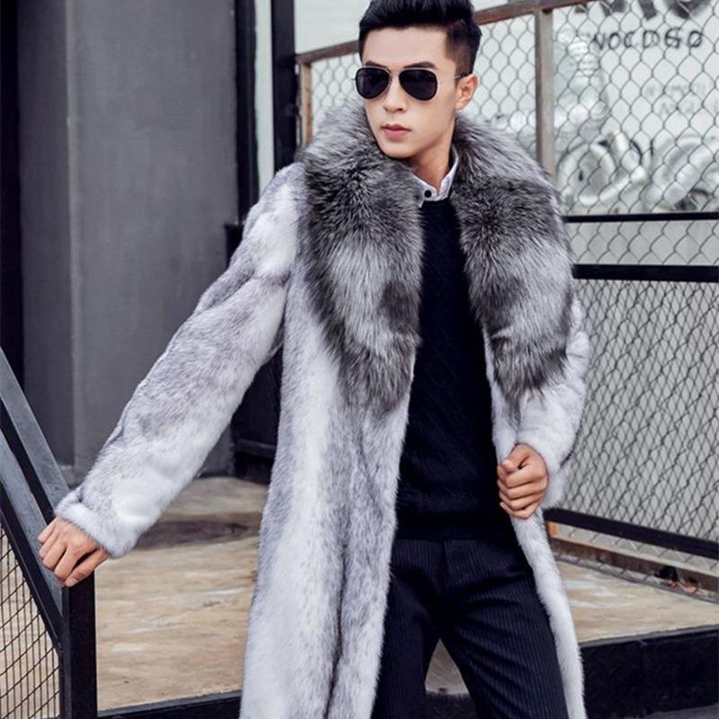 Men's New Loose Fashion All-match Faux Fur Long Coat