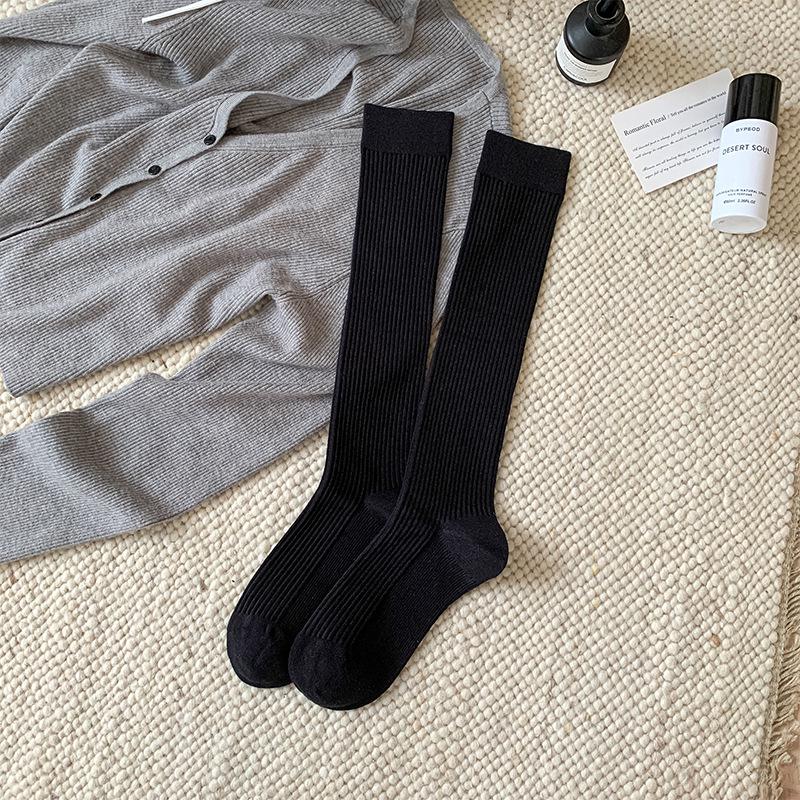 Kniehohe gerippte graue Slouch-Socken im koreanischen Stil für Damen - Herbstkollektion 2025