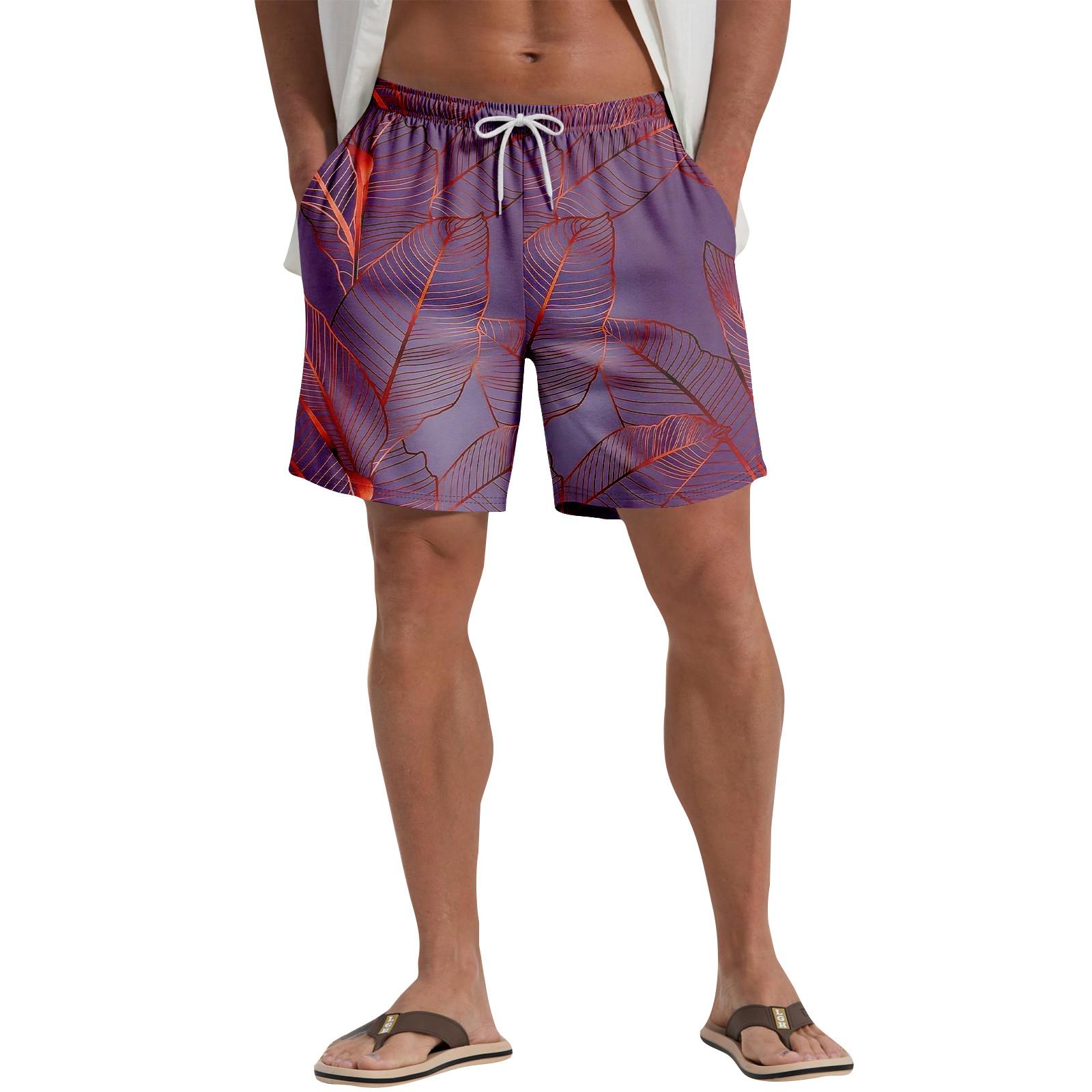 

Мужские повседневные пляжные шорты с гавайским растительным принтом S фиолетовый