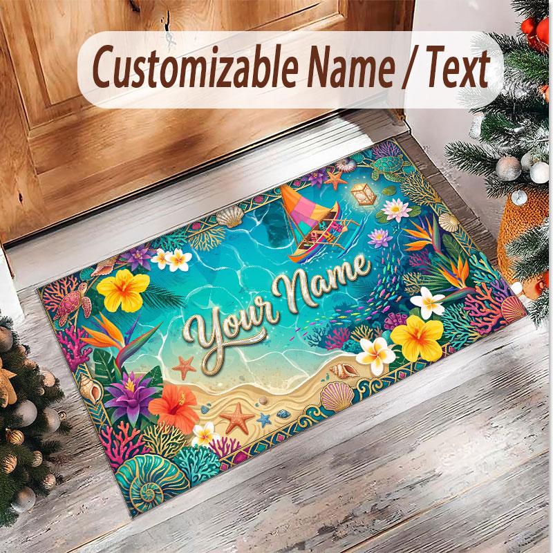 Fish Ocean Theme Soft Crystal Velvet Rug Custom Name & Text Print Non Slip Floor Rug for Bedroom Living Room