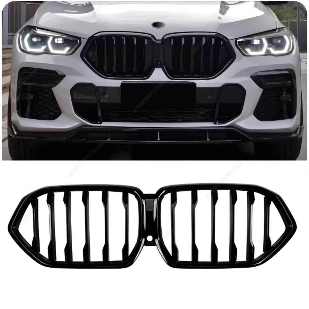 For BMW X6 G06 M50i M50d X6M F96 2019-2025 Front Bumper Grille Grill Single/Double Slat M Style Gloss Black Front Kidney Tuning