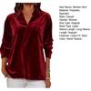 Damenhemd Revers Langarm Samttextur Einfarbig Pullover Tops Lockere Passform Pendler-Tops Arbeit Party Büro Freizeitkleidung