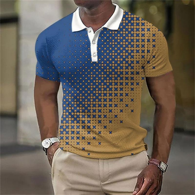 Geometric Pattern Short Sleeve Polo Shirt, Stylish Casual Men's Wear Essential