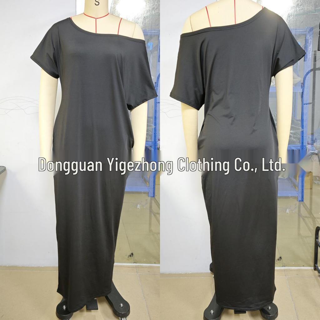 2025 Trendy European & American Women's Solid Short-Sleeve Long Summer Dress