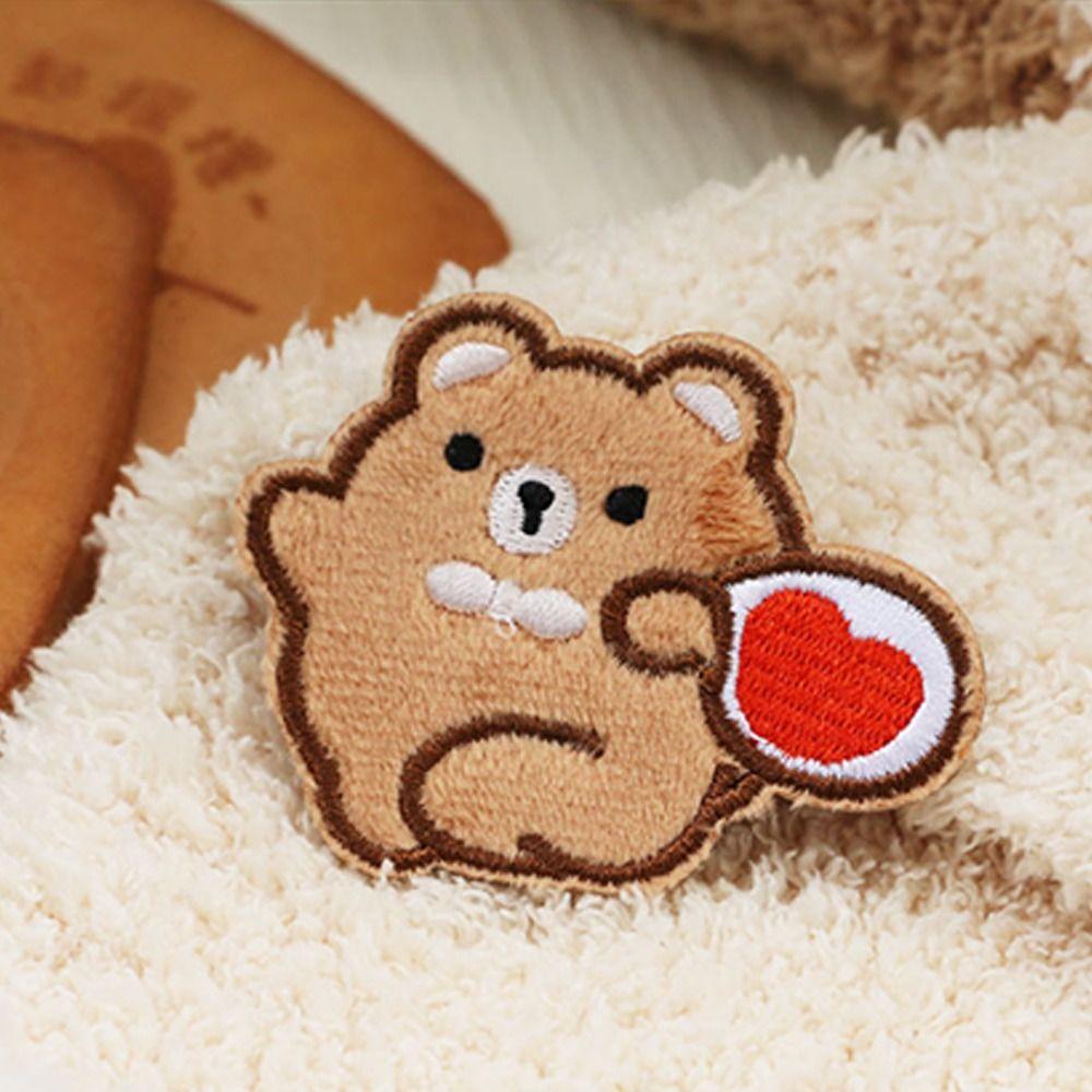 Cartoon Bear Down Jacket Fabric Patch Self Adhesive Badge Sticker  Clothing Accessories