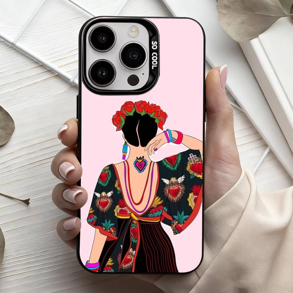 F-Frida-A K-Kahlo-g A-Art  Phone Case For iPhone17,16,15,14,13,12,11 Plus,Pro Max Black Candy Silver Plated Cover