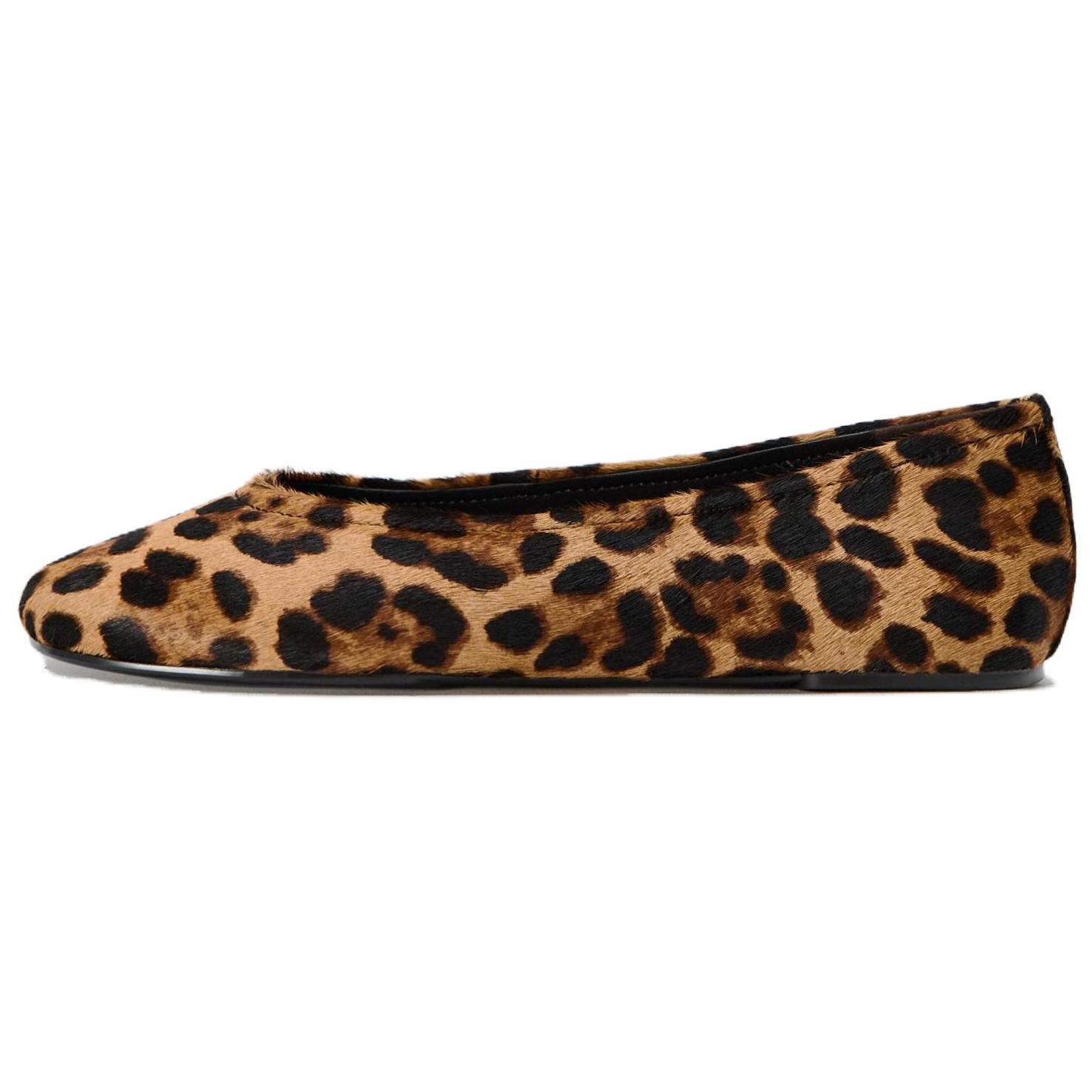 Zara Leather Color-Blocked Casual Flats Women flats leopard-print 12552410195 36