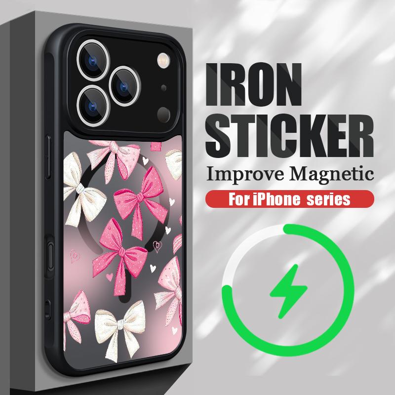 Cherry Bowknot Patterned Magnetic Phone Case For iPhone 17e 17 Pro Max 16 15 14 13 Pro Max 16e 11 For Magsafe Acrylic Back Cover