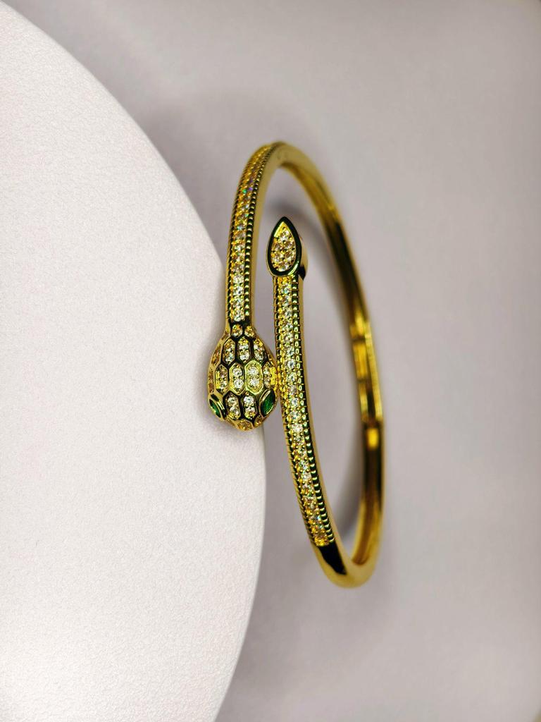 Luxurious European & American Style Zirconia Snake Bracelet - Elegant Open Cuff, Versatile High-End Fashion Accessory