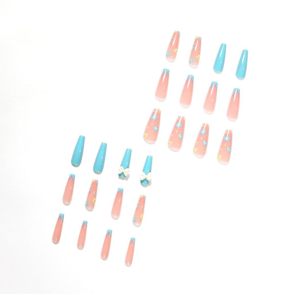 Macaron Blue Flower Nail Stickers: Wearable, Removable, Self-Adhesive Manicure Tips