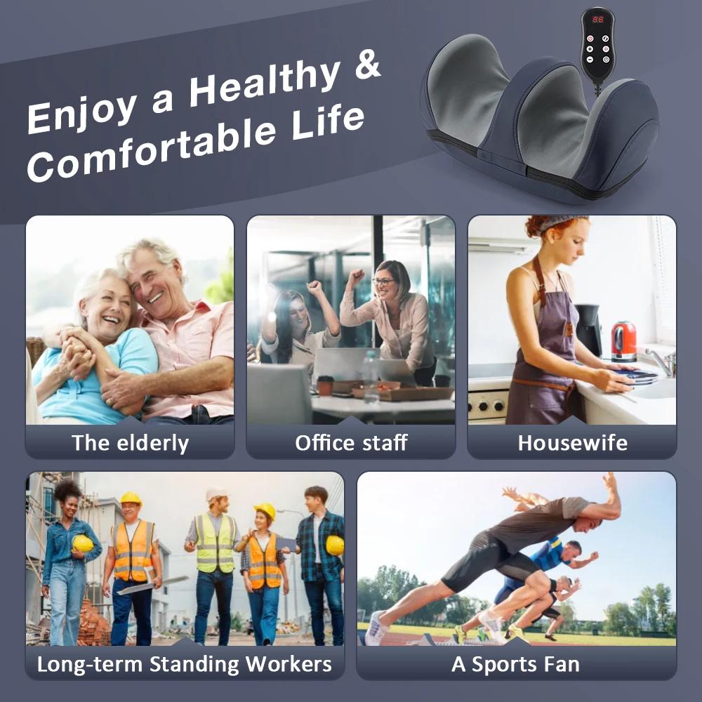 3-in-1 Electric Foot Massager Heat Vibration Roller Leg Feet Sole Muscles Relax Massage Hot Compress Foot Machine Remote Control