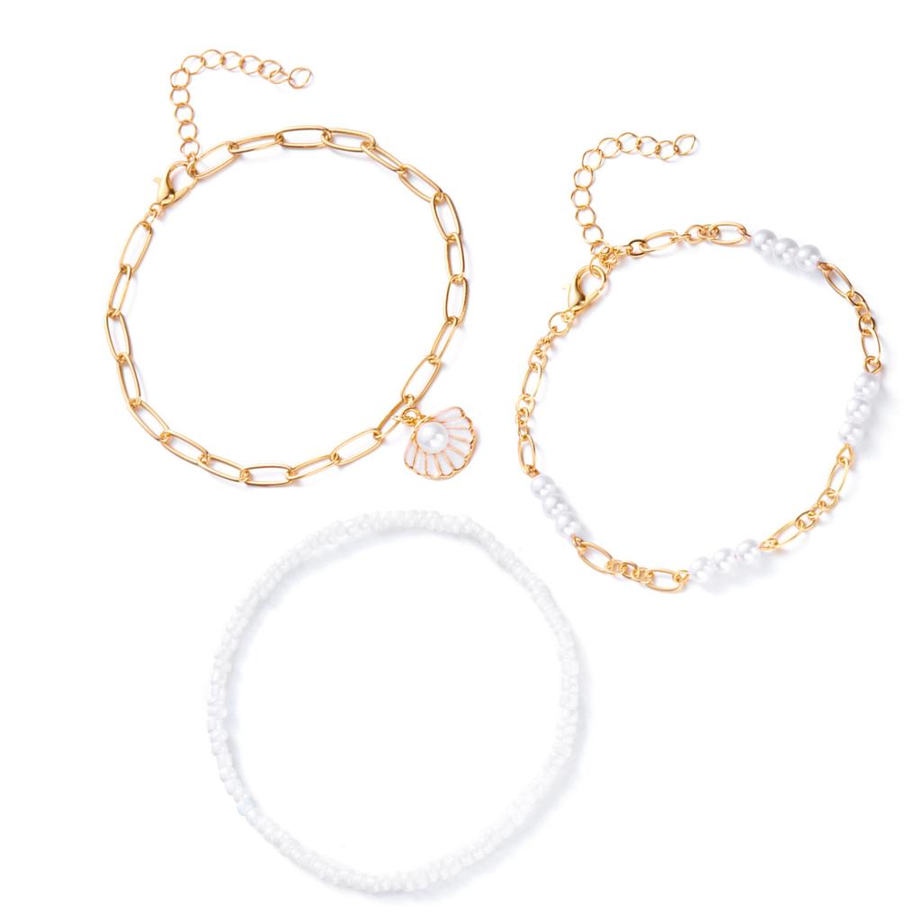 Warstwowa Bransoletka na Kostkę do Układania dla Kobiet z Muszelkami, Koralikami w Kształcie Rozgwiazd, Letnia Biżuteria na Plażę, Stop, Sztuczne Perły, Akcesorium Nadmorskie