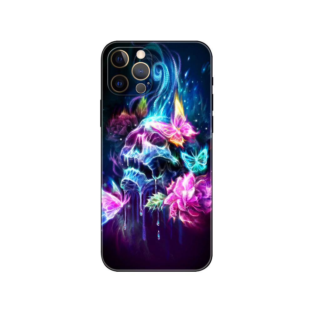 Handyhülle mit Neonmusterdruck für iPhone 5 5s 2020se 6 6s 7 8 plus x 10 XR XS 11 12 13 mini pro MAX schwarze TPU-Rückseite