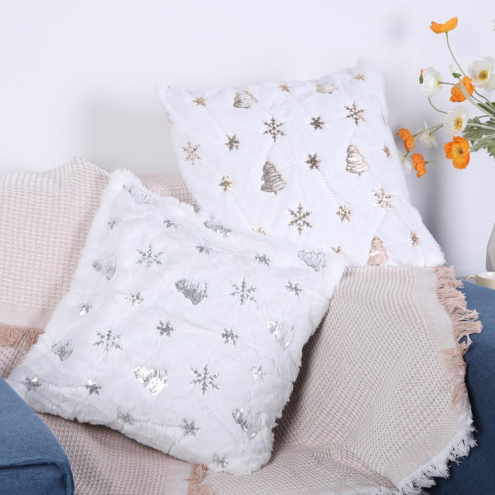 Christmas Tree Snowflake Embroidered Pillowcase Soft Christmas Pattern Throw Pillow Cover for Winter Holiday Decoration