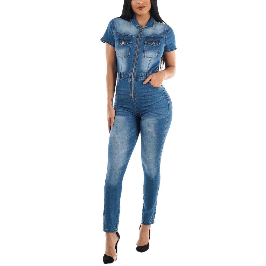 European American Slim-Fit Casual Waist-Cinching Jumpsuit Jeans Skinny Pants