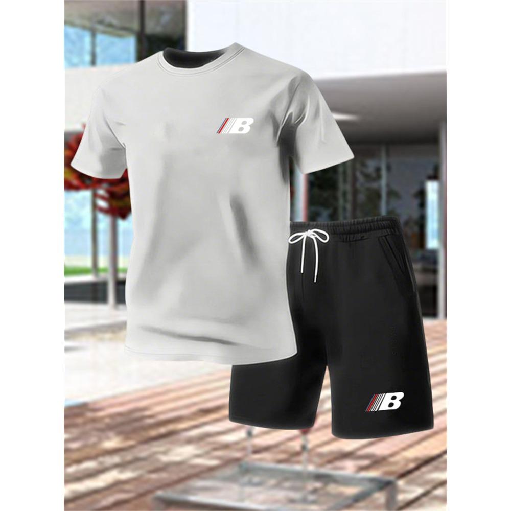 Set Sportivo Estivo da Uomo Traspirante a Manica Corta con Pantaloncini Leggero Comodo Stile Sportivo Prodotto in Cina