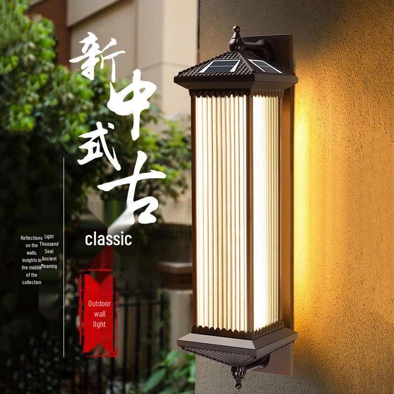 

2025 Chinese Style Solar LED Outdoor Wall Sconce - Antique Villa Front Door Lamp, Super Bright 58CM Wired, Includes Light Source