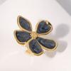 Finger Ring Five-Petal Flower Shape Open Adjustable Fit Women Ring Handcrafted Drip Glaze Enamel Metal Outline Middle Finger Band