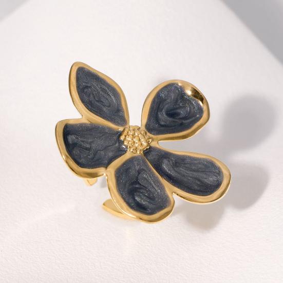 Finger Ring Five-Petal Flower Shape Open Adjustable Fit Women Ring Handcrafted Drip Glaze Enamel Metal Outline Middle Finger Band