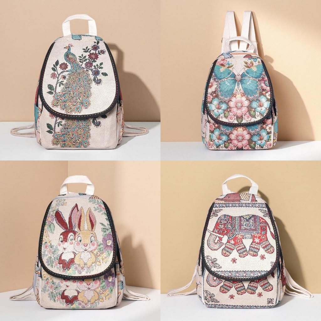 Ethnic Embroidered Canvas Backpack For Women With Multiple Compartments For Daily Use