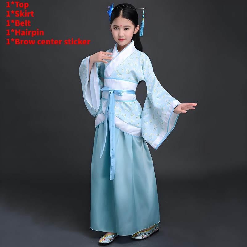 Chinese Style Childrens Hanfu Costume With Taffeta Fabric For Ethnic Dance Performances