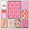 Pink Love Heart and Playing Cards Preparatory Student Canvas Print Poster Bauhaus Wall Art Poster Coffee House Bar Home Decor