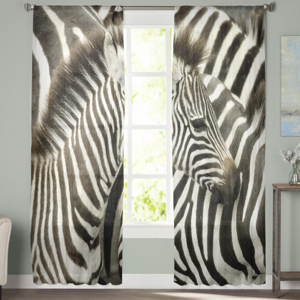 Wild Animal Zebra Chiffon Sheer Curtains for Living Room Bedroom Home Decoration Window Voile Tulle Curtain Drapes