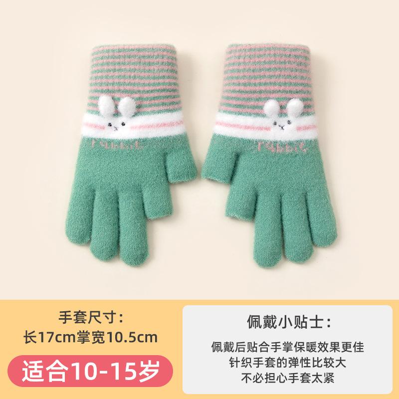 Cute rabbit stripes leak two fingers student writing thickened warm winter knitted wool gloves girl