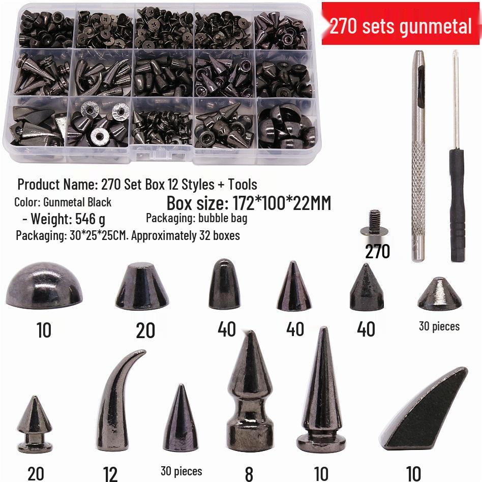 Set di Decorazioni per Giacca Punk Nera in Pelle con Borchie e Collare - 270 PZ