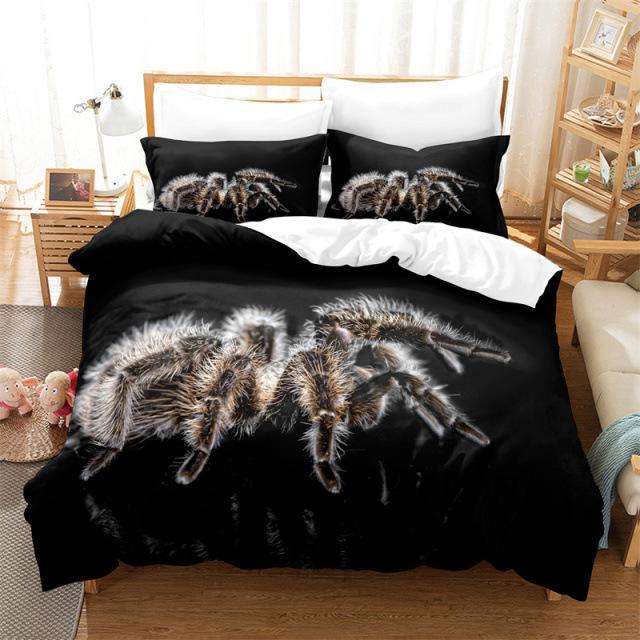 Tarantula Baskılı Yatak Örtüsü Seti King Full 3D Baskı Siyah Örümcek Yorgan Kılıfı Seti Böcek Temalı Erkek Çocuk Genç Polyester Yatak Örtüsü Seti