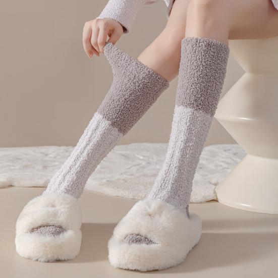 Fuzzy Knee High Socks Women Fluffy Warm Knee Socks Color Socks Leg Warmers Block Thick Winter