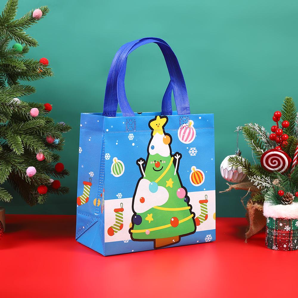 StoBag Christmas Non Woven Tote Bags Reusable Holiday Gift Bags with Handles for Party Favor Shopping Seasonal Packaging Supply