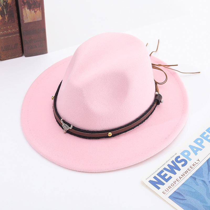 Zylinderhut Frühling und Herbst Jazzhut Hut mit großer Krempe Stierkopf Gürtel Accessoires Filzhut Tide