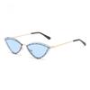  New Triangle Cat Eye Sunglasses Alloy Rimless Crystal Shiny Sun Glasses Female Unique Elegant Green Rhinestone Shades