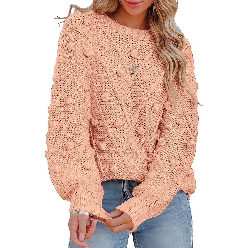 GMXIA Autumn Winter Hairball Sweater Loose Long Sleeve Pullover Sweater for Women