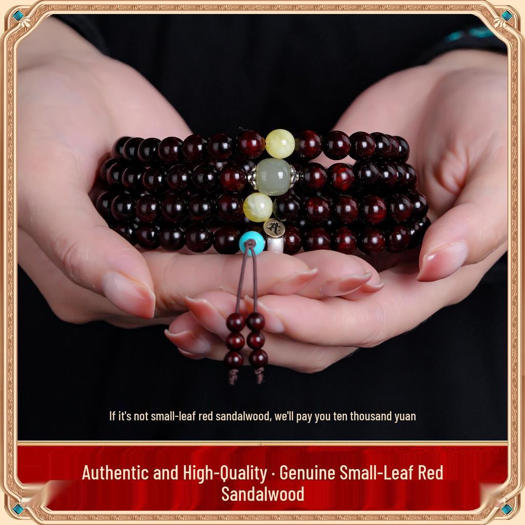 Indian Sandalwood Prayer Beads: 108 Bead Buddhist Rosary Bracelet for Men and Women, High-Density Wenwan Style.