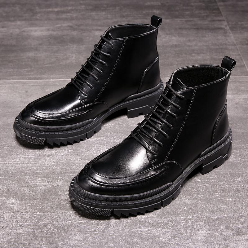

Формальные ботинки из натуральной кожи Ботинки на высоком голенище Туфли мужские Повседневные деловые ботинки Черные ботильоны Модные ботинки Платформа 44 чёрный