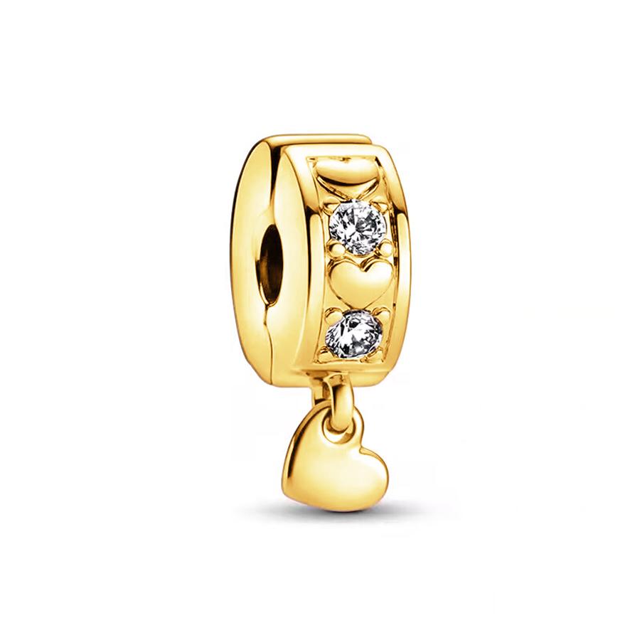 New Golden Fine Sparkling Clip Collection Charm Bead Charms Safety Chain Clip Flower Heart Clip Compatible With Authentic Bracelets Do It Yourself J