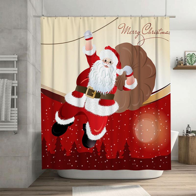 

Tu Christmas Shower Curtain Festive Holiday Decor Santa Claus Pattern Waterproof Bathroom Fabric Backdrop Xmas Home Textile W60H190(CM)-1 Pcs
