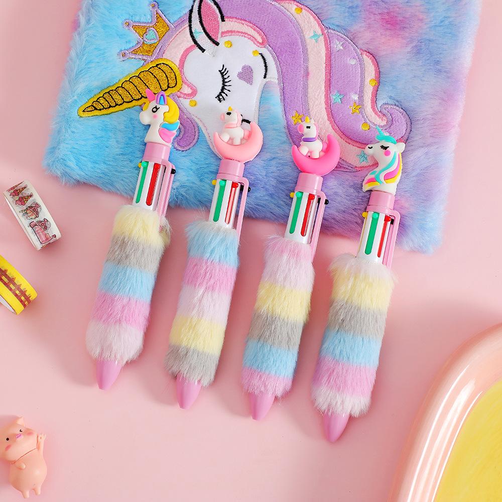 Kawaii Cartoon Moon Plush Unicorn 6 Color Gel Pen Student Love Multi-Function Marker 0.05Mm  Ball Pen Kids Festival Reward Gifts