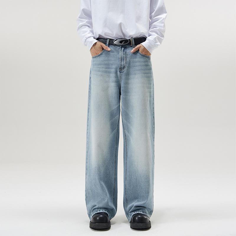 LKTM Men's Four Seasons Korean A-Line Jeans: Loose Wide-Leg, Floor-Mopping Fit