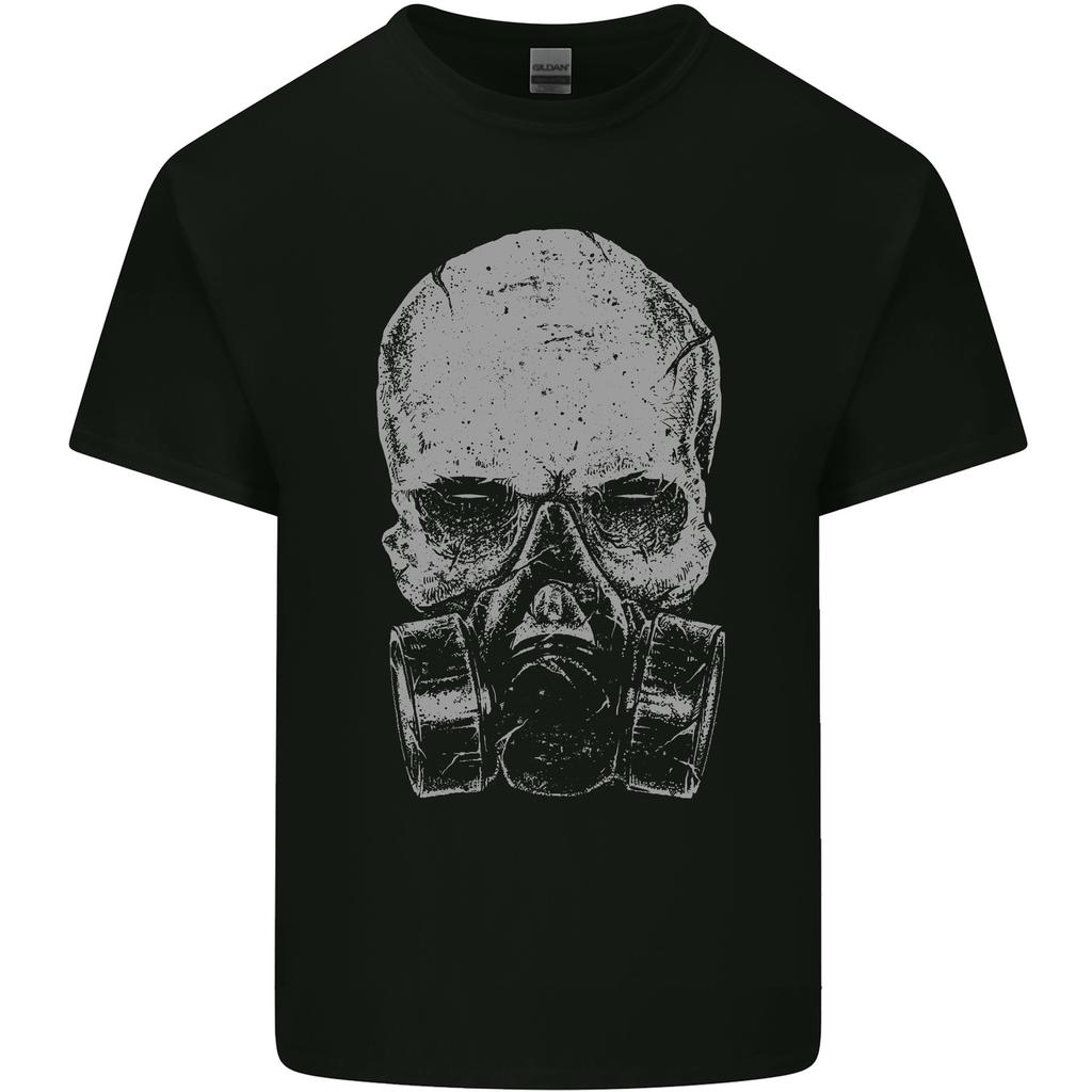 Grey Skull Gas Mask Biker Gothic Mens Light Cotton T-Shirt