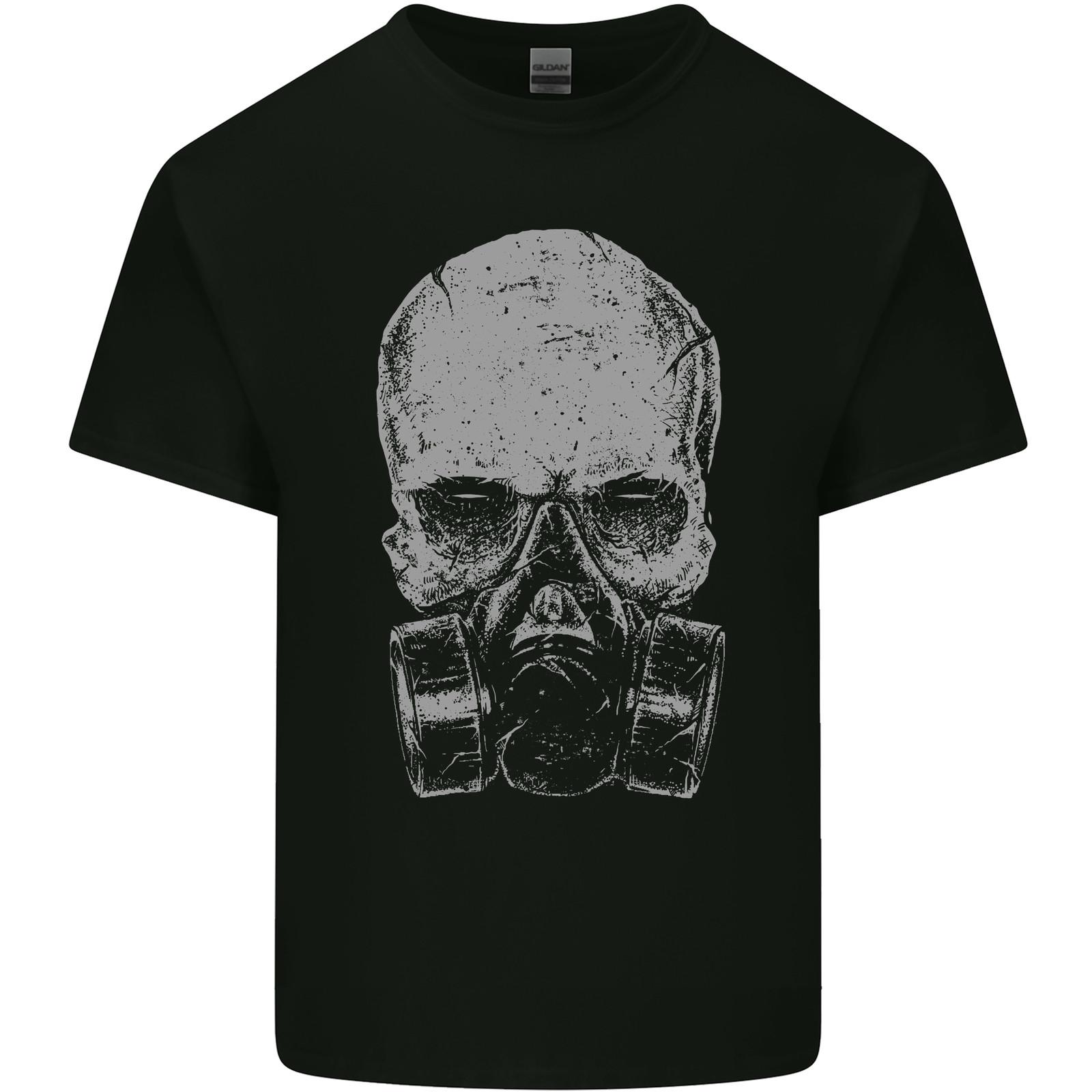 Grey Skull Gas Mask Biker Gothic Mens Light Cotton T-Shirt M